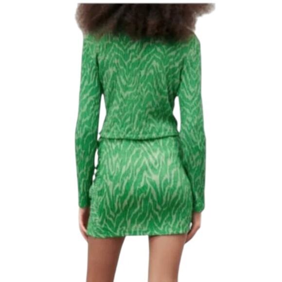 NWT Zara Jacquard Ruched Zebra Print Turtleneck & Skirt Set Green Sz S - Picture 2 of 7